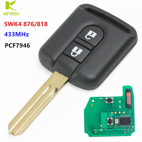 KEYECU Remote Transmitter key Fob 2 Button 433MHz ID46 for Nissan X-trail Navara Micra K12 5WK4 876/818 ► Photo 1/4