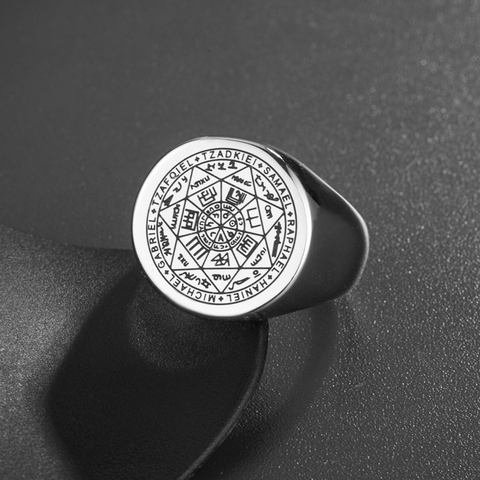 Valily Seal of The Seven Archangels Rings Stainless Steel Silver--Color Saint Michael Ring Jewelry Engraving for Man ► Photo 1/6