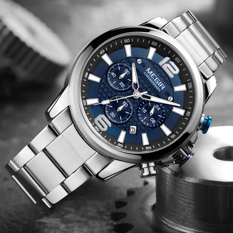 MEGIR Top Luxury Brand Watch Full Steel Mens Sport Quartz Wrist Watch Men Luminous Waterproof Chronograph Military Date Clock ► Photo 1/6
