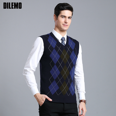 New Fashion Brand Sweater Mens Pullover V Neck Slim Fit Jumpers Knitting Patterns Autumn Vest Sleeveless Casual Clothing Men ► Photo 1/6