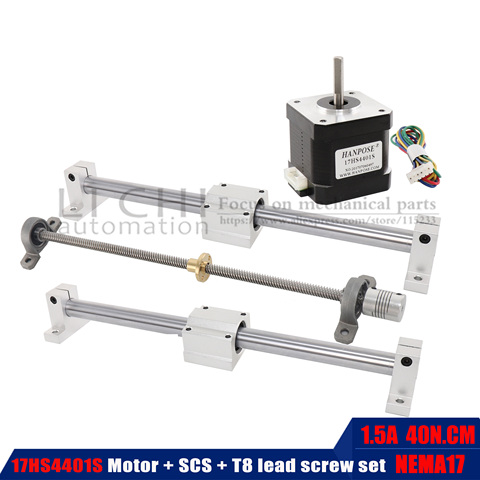 17hs44001s Linear guide shaft + SCS linear bearing aluminum block with SK8 fixed bearing for sliding motor + T8 screw ► Photo 1/6