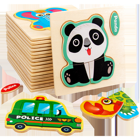 Baby Wooden Toys Intelligence 3D Puzzle Cartoon Animal Jigsaw Puzzle Kids Early Learning Educational Toys for children ► Photo 1/6