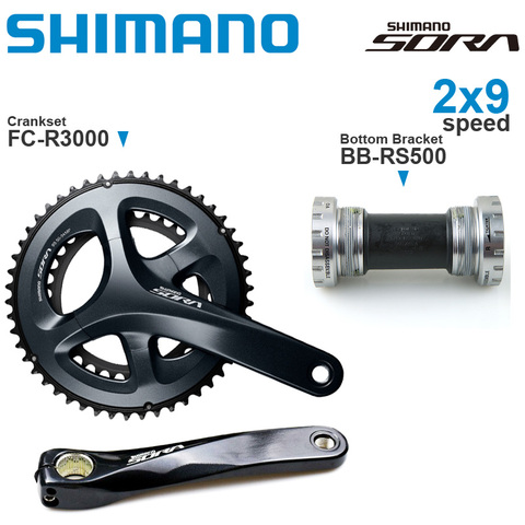 SHIMANO SORA R3000 2x9v Crankset 2x9-speed Groupset with Crankarm and RS500 Bottom Bracket shell width 68/70/86mm for Road bike ► Photo 1/1