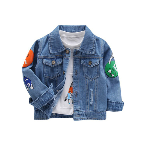 MUABABY Baby Boy Denim Jacket Kids Cartoon Appliques Tops Autumn Children Warm Clothes Frosted Toddler Daily Wear Fashion Looks ► Photo 1/6