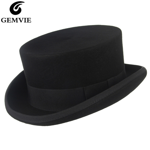 GEMVIE 11cm 100% Wool Felt Top Hat For Men/Women New Cylinder Hat Topper Mad Hatter Party Costume Fedora Derby Magician Hat ► Photo 1/6
