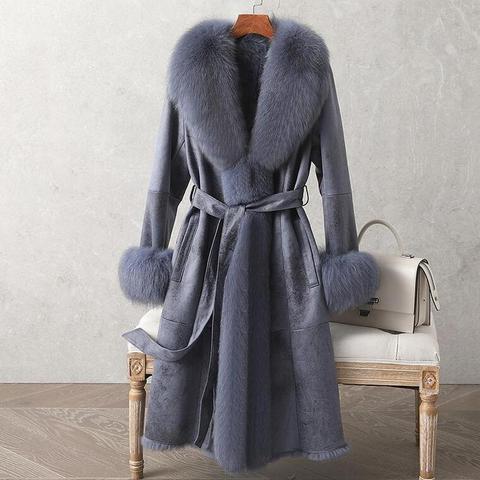 2022 New Real Double Face Rabbit Fur Coat Women's Mid-Length Winter Close-Fitting Leather Fox Fur Collar Cuffs Fur Garments ► Photo 1/6