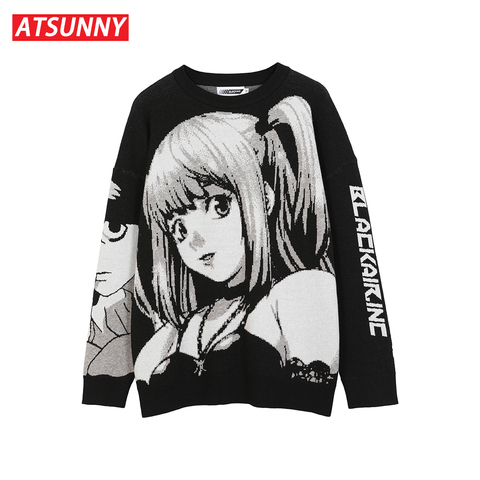 ATSUNNY 2022 Hip Hop Streetwear  Vintage Retro Japanese Style Harajuku Sweater Anime Girl Knitted Death Note Sweater Pullover ► Photo 1/6