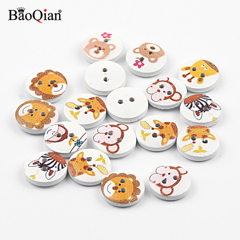 50Pcs Mixed Animal Painted Wooden Buttons For Kid Clothing Sewing Scrapbooking Decoration DIY Needlework Button Accessories 15mm ► Photo 1/6