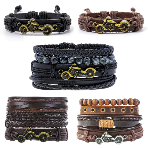 Eif Dock Vintage Leather Bracelet Men Motorcycle Multilayer Braided Warp Bracelet Punk Jewelry Pulseira Masculina Dropshipping ► Photo 1/6