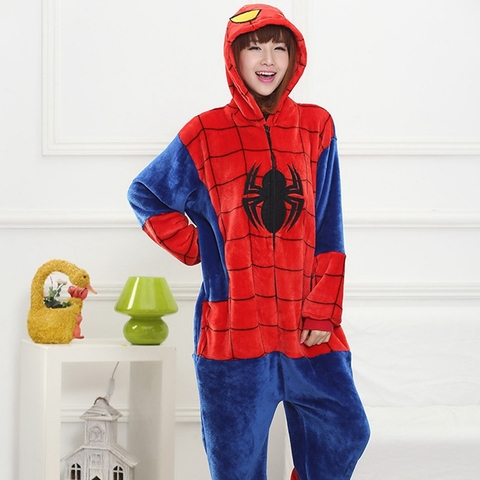 Adults Animal Pajamas Sets Cartoon Sleepwear Cosplay Zipper Women Men Winter Unisex Flannel Red Spider  Pajamas ► Photo 1/4