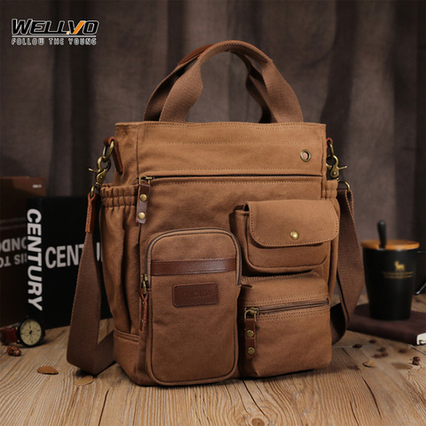 Business Men Canvas Handbag Casual Large Crossbody Shoulder Bag Vintage Tote Male Office Handbags Retro Brown Satchel Bags XA74C ► Photo 1/6