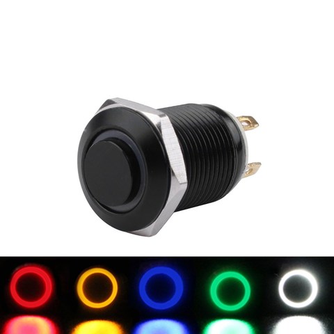 12mm Black Push Button Switch Waterproof Illuminated Metal High Head Momentary Switches with Power Mark 3V 6V 12V 24V 110V 220V ► Photo 1/5