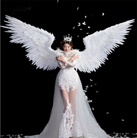 White Angel Feather wings halloween costume photography model  t-stage show wedding wing costume prop party costplay decoration ► Photo 1/4