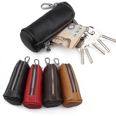Soft  Genuine Cow Leather Housekeeper Small Round Columnar Key Holder Car Key Wallet Coin Pouch Purse key bag ► Photo 1/6