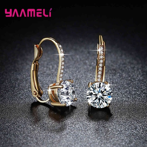 Exquisite Bright Crystal Gold Color 925 Sterling Silver Earrings Fashion CZ Rhinestone Jewelry For Women Wholesale Brincos ► Photo 1/4