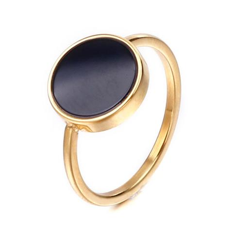 Enamel Black Stone Ring for Women Round Stamp Stainless Steel Wedding Party Ring Girls Gift Fashion Jewelry Ring ► Photo 1/6