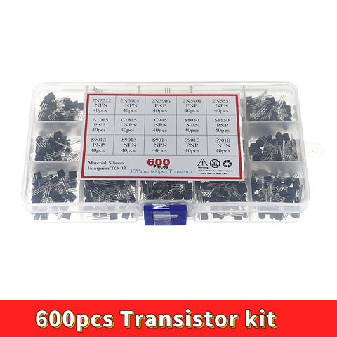 600pcs 15 Kinds Of Values Transistor TO-92 NPN PNP Kit Set 30-160V 50-1000mA NPN / PNP ► Photo 1/5