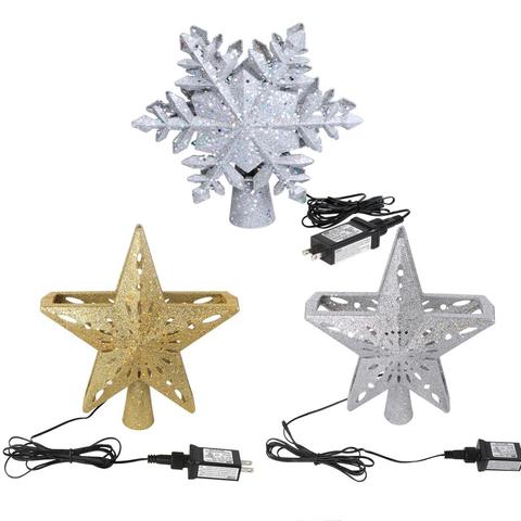 OurWarm 3D Glitter Star LED Christmas Tree Topper with Built-in Rotating White Snowflake Projector Laser Christmas Tree Ornament ► Photo 1/6