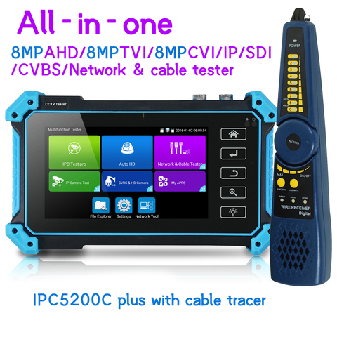 IP Camera Tester Monitor All in one IPC5200C plus 5 inch touch screen 8MP CVI/TVI/AHD camera test DC12V output/POE/cable tracer ► Photo 1/6