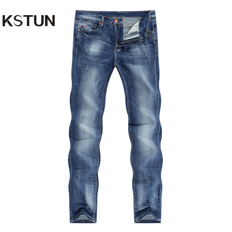 Jeans Men Light Store - Slim Fit Trousers Long Price Quality Size Review - Denim history AliExpress Casual 40 KSTUN Regular Seller Plus Pants Male Male | Straight Blue Top & Stretch Jeans