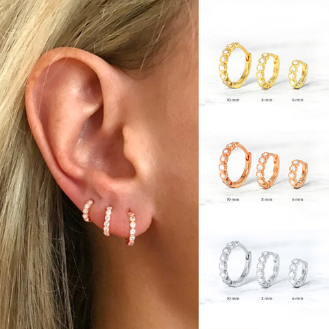 6mm/8mm 925 Sterling Silver Circle Zircon CZ Hoop Earrings for Women Gold/Rose gold/Silver Small Round Earrings Fashion Jewelry ► Photo 1/6