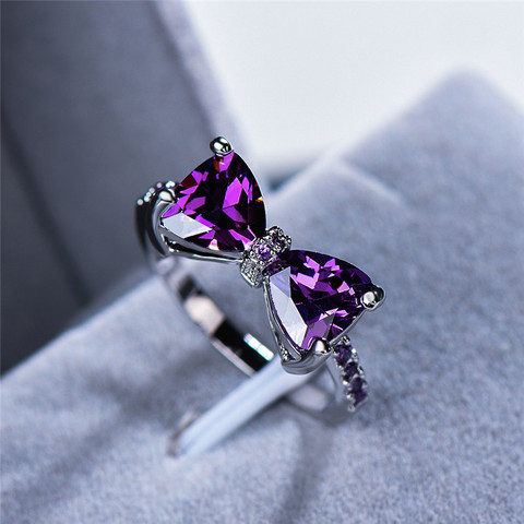 Cute Female Rainbow Bowknot Zircon Ring Simple Silver Color Thin Wedding Ring Dainty Bridal Crystal Engagement Rings For Women ► Photo 1/6