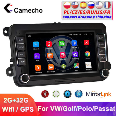 Camecho Android 8.1 2Din For VW/Volkswagen/Golf/Polo/Tiguan/Passat/b7/b6/leon/Skoda/Octavia car Radio GPS Car Multimedia player ► Photo 1/6