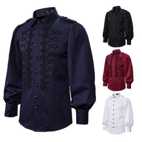 Victorian Renaissance Shirts Men's Punk Gothic Steampunk Shirts Club Party Casual Blouse Tops S-2XL Solid Color Shirts ► Photo 1/6