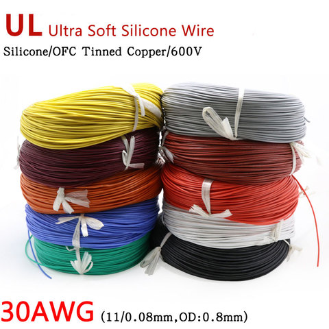 30AWG 28WAG 26AWG Silicone Gel Rubber Wire Flexible Cable High Temperature Insulated Copper Ultra Soft Electron DIY Line Color ► Photo 1/5