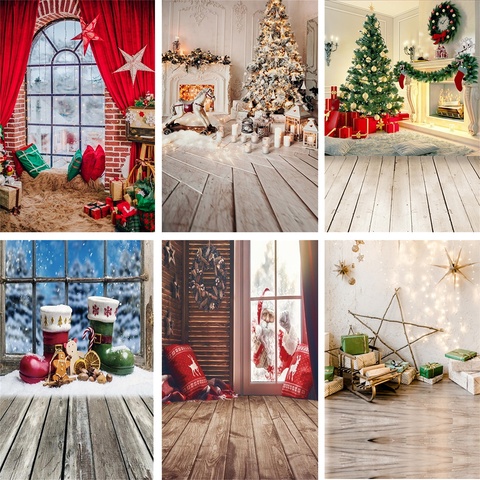 Winter Christmas Backgrounds For Photography Tree Candle Snow Gift Party Wood Floor Baby Portrait Photo Backdrop Photo Studio ► Photo 1/6