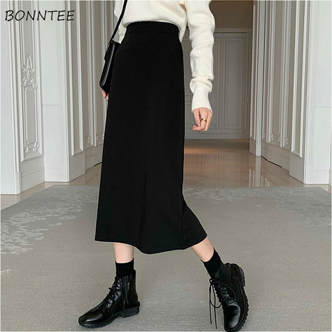 Skirts Women Black Stretch Empire Teenagers Midi All-match Casual Daily Ulzzang Feminino Popular Lady Spring Solid Simple Basic ► Photo 1/6