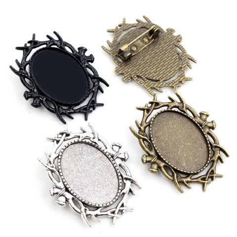 5pcs 18x25mm Inner Size Antique Silver Plated and Bronze Black Brooch Pin Classic Style Cameo Cabochon Base Setting ► Photo 1/5