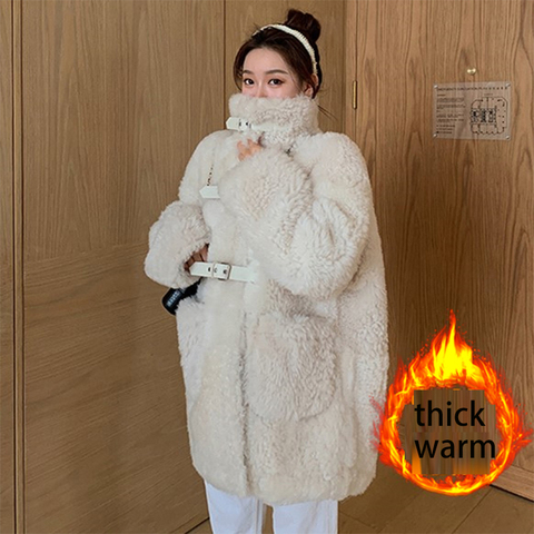 Bella philosophy Women Casual Thick Warm outwear Long Faux Lamb Fur Jacket Loose Winter Coat Women Black Fur coat ► Photo 1/6
