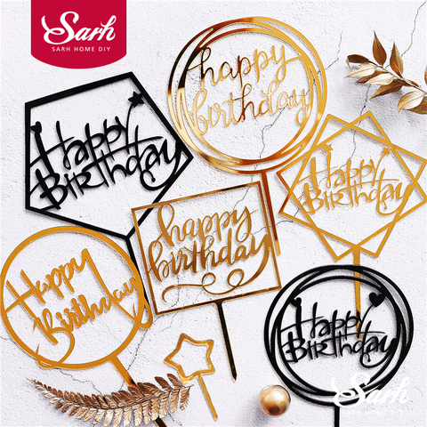 Gold Silver Black Acrylic Hand writing Happy Birthday Cake Topper Dessert Decoration for Birthday Party Lovely Gifts ► Photo 1/6