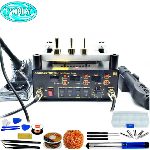 Gordak 863 3in1 Digita Hot Air Heat Gun BGA Rework Solder Station Electric Soldering iron IR Infrared Preheating Station ► Photo 1/1