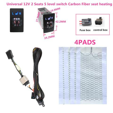 12V Universal 2 Seats 4 Pads Carbon Fiber Heated Seat Heater heating 12 V Pads  5  Level Switch Winter Warmer Seat Covers ► Photo 1/6