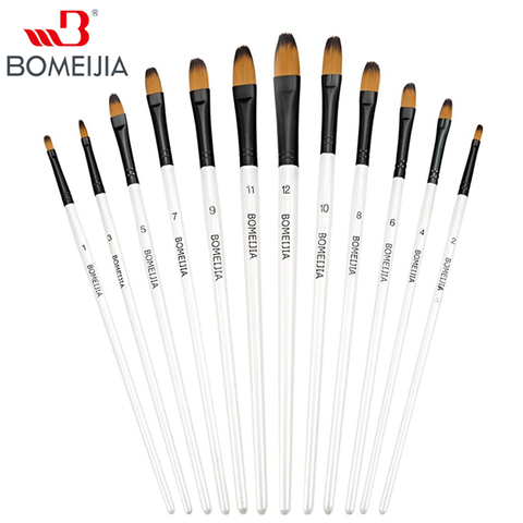12Pcs Paint Brush Set Filbert Golden Nylon Bristle Professional Brush for Watercolor Acrylic, Gouache, Oil and Facepaint ► Photo 1/6