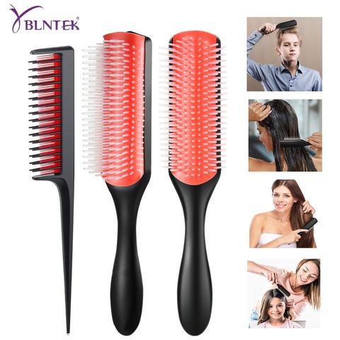 YBLNTEK Hair Comb 9-Row Detangling Hair Brush Rat Tail Comb Styling Hairbrush Straight Curly Wet Hair Scalp Massage Brush Women ► Photo 1/6