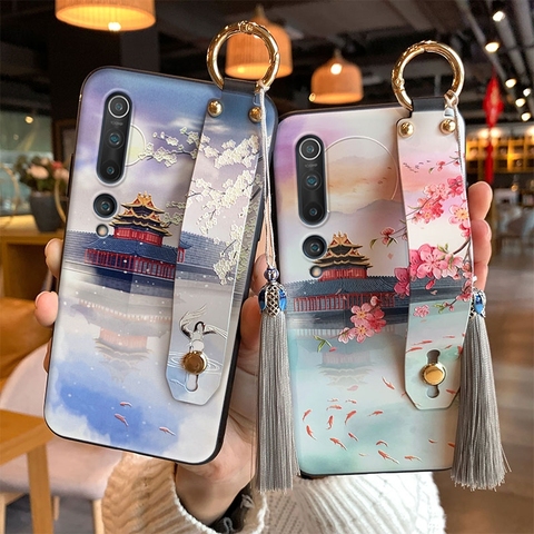 for Xiaomi Mi Note 10 CC9 Pro 9 8 9T Mix 3 2S Redmi Note 7 K20 K30 POCO X2 Case 3D Embossed Hand Strap Holder Tassel Soft Cover ► Photo 1/6