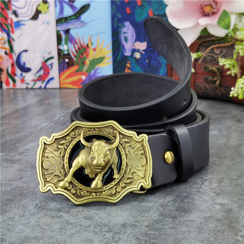 Brass Bull Cowboy Belt Buckle Men Belt Thick Genuine Leather Belt Men Ceinture Homme Cinturon Jeans Strap Waist Belt MBT0524 ► Photo 1/6