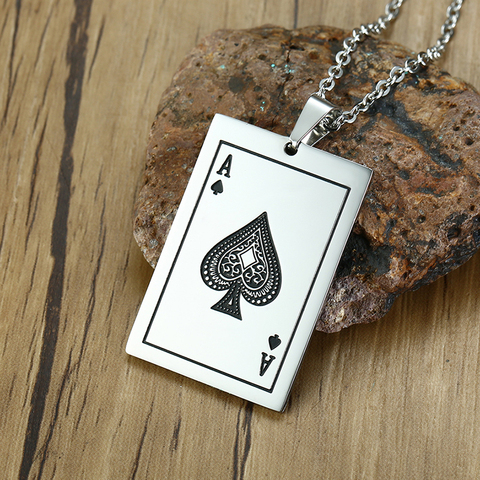 Vnox Lucky Ace Of Spades Mens Necklace Color Poker Pendant for Male Stainless Steel Casino Fortune Playing Cards ► Photo 1/6