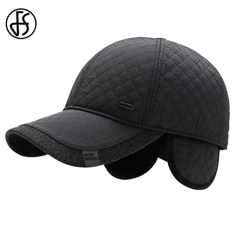 FS Brand Design Middle-aged Mens Cap With Windproof Earflaps Winter Warm Velvet Baseball Caps For Women Plaid Thicker Dad Hats ► Photo 1/6