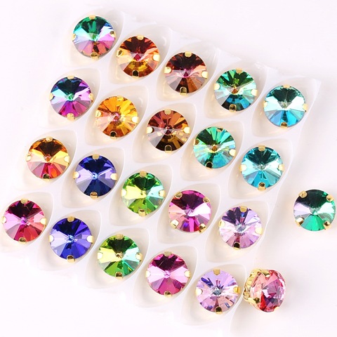 Gold claw settings Rainbow & Jelly candy AB colors glass Crystal 8mm 10mm rivoli round shape Sew on rhinestone applique diy trim ► Photo 1/6