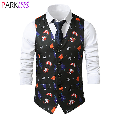 Cute Santa Claus Print Mens Suit Vests 2022 Merry Christmas Waistcoat Men Xmas Party Prom Costume Vests Cosplay Men Clothes 2XL ► Photo 1/6