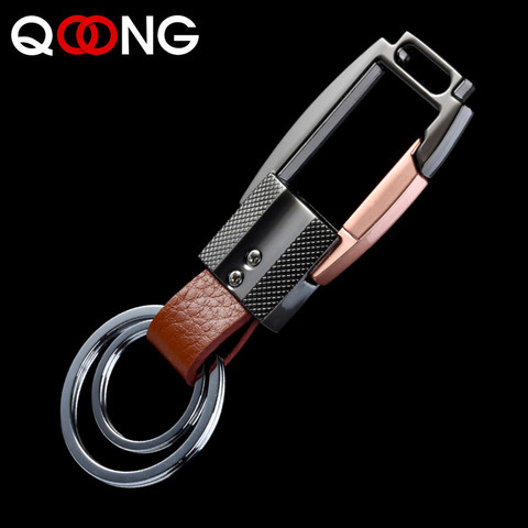 QOONG 2022 High-Grade Alloy Genuine Leather Men Keychain Bag Pendant Elegant Business Car Key Chain Ring Holder Jewelry Y58 ► Photo 1/6