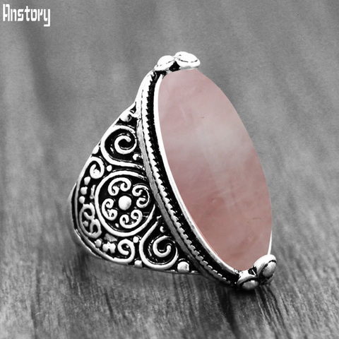 Vintage Eye Shape Quartz Rings For Women Antique Silver Plated Natural Stone Fashion Flower Ring ► Photo 1/6