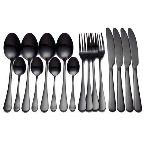 SPKLIFEY Black Cutlery 16 Pcs Stainless Steel Cutlery Black Tableware Fork Spoon Fork Spoon Knife Set Dinnerware Set Dropshiping ► Photo 1/6