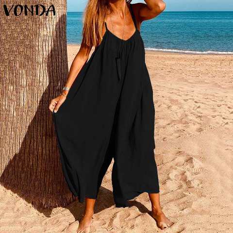 2022 Rompers Women Jumpsuits Summer Sleeveless Playsuits Sexy Wide Leg Pants VONDA Female Casual Loose V Neck Overalls Plus Size ► Photo 1/6