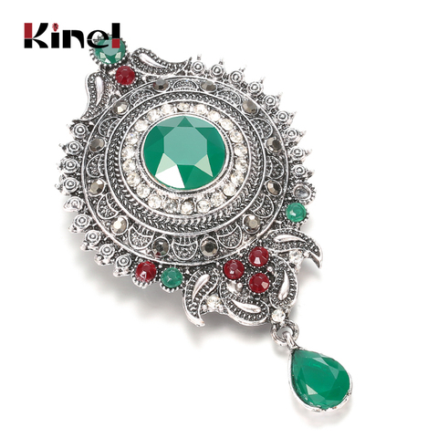 Kinel Boho Tibetan Silver Green Crystal Flower Brooch Pins Metal Scarf Clothing Christmas Gift Banquet Vintage Wedding Jewelry ► Photo 1/6