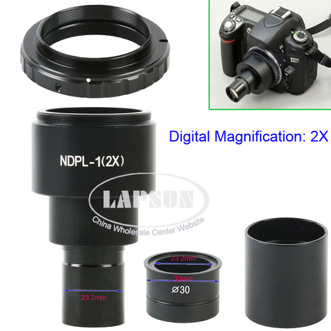 NDPL 2X / 9.6X SLR Biological Microscope Eyepiece Lens Adapter 23.2mm 30mm T2 Mount for Canon Nikon EOS Camera ► Photo 1/6